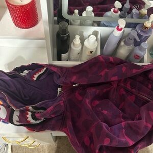 Bape Pink Ribbed Sleeve Zip-Up Sweater